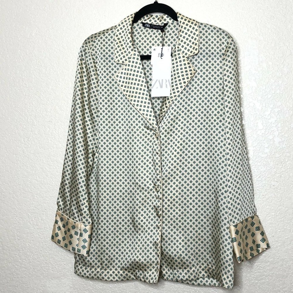 Zara Satin Pajama Top Shirt Long Sleeves XS NWT